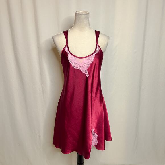 Inner Most Vintage Y2K Satin Lace Slip Dress Red Pink Women's L Shift Romantic - Picture 1 of 13